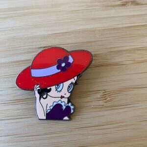 Betty Boop Lapel Pin Enamel Y2K 2003 Red Hat Purple Flower 1.25"